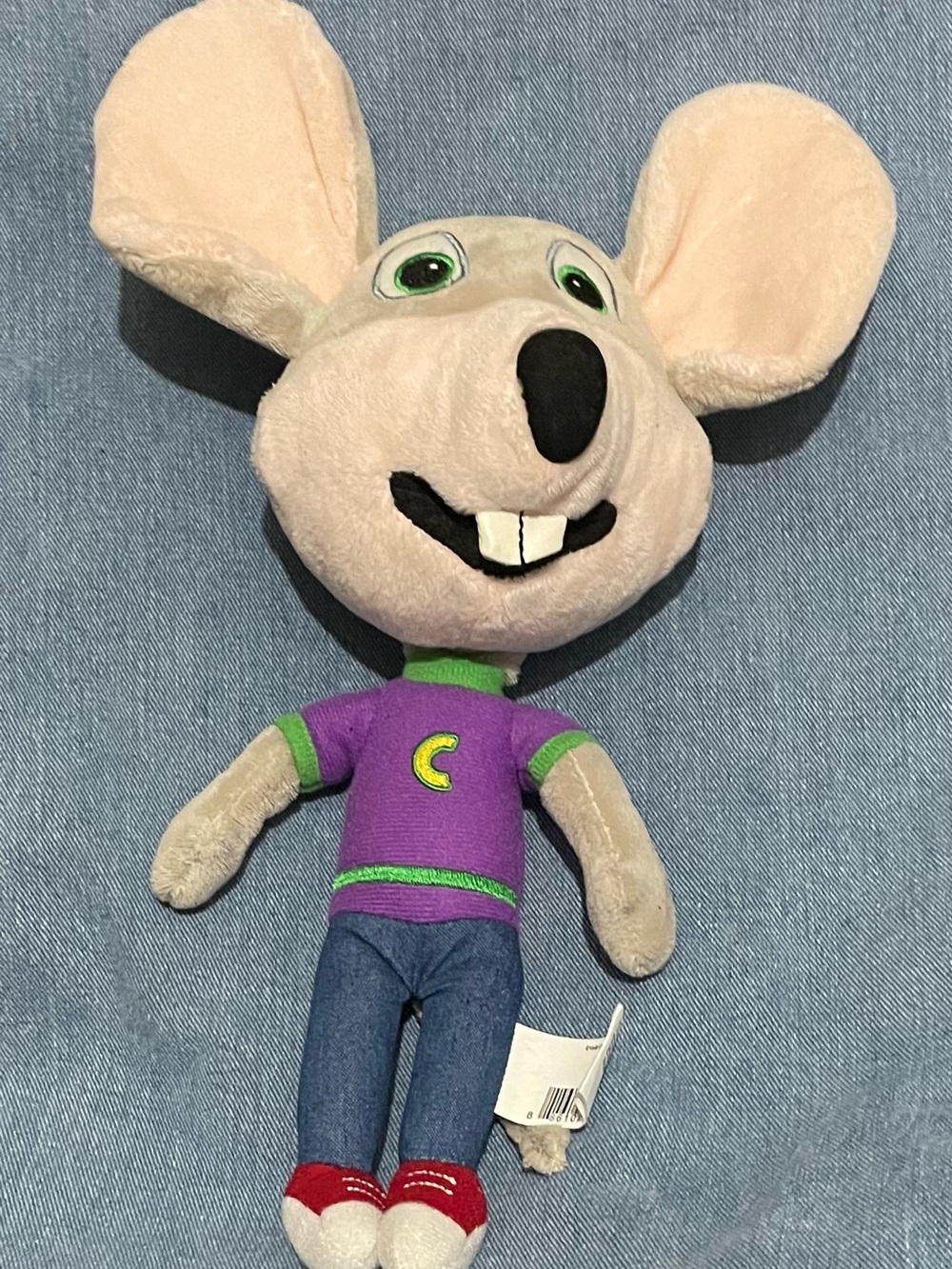 Chuck E Cheese Stuffed Animal in Purple Shirt and Beige Fur - Kids Toy